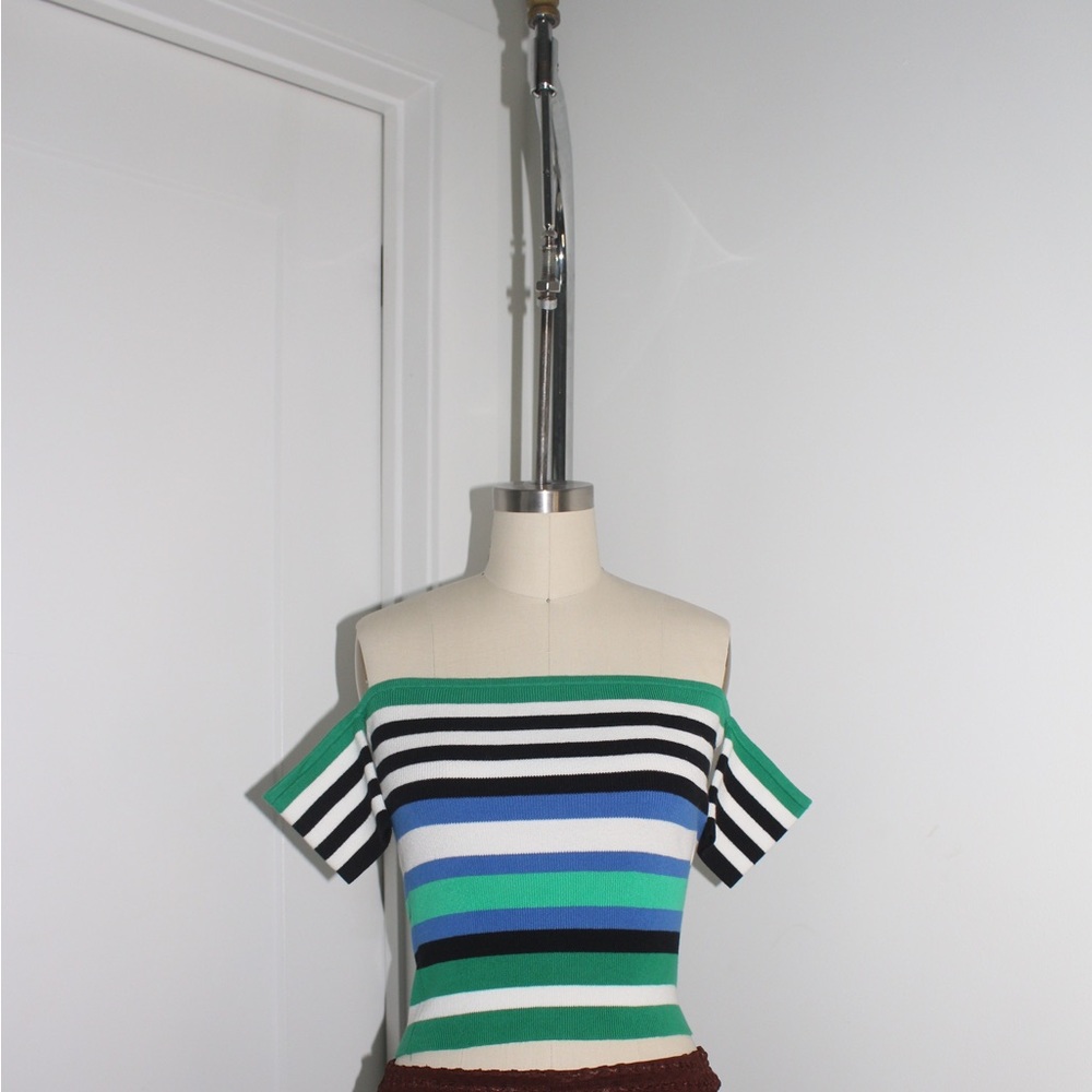 Express Striped Off The Shoulder Tube Top Sweater